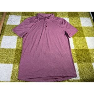 Lululemon Mens Evolution Polo Shirt Heathered Pink Magenta Short Sleeve Size L